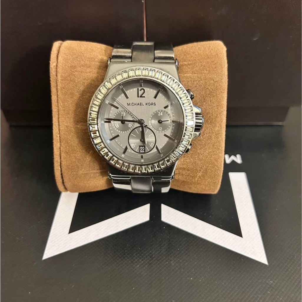Michael Kors Argento Crystal Bezel Stainless Steel Chronograph Watch - Gray